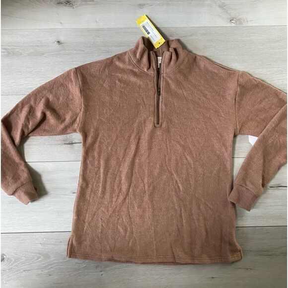 Walking On Sunshine Carly Quarter Zip Brushed Pullover Camel L NWT stitch fix - Picture 1 of 3
